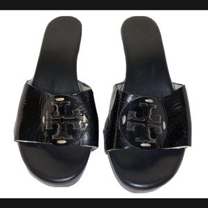 Tory Burch Patent Leather Wedge Sandals